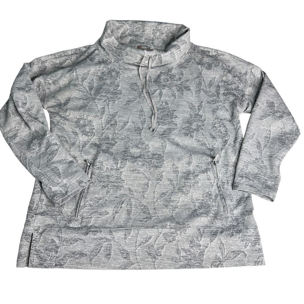 Talbots Women’s Large Gray Cowl Neck Pullover Sweatshirt Top Floral Print Pocket